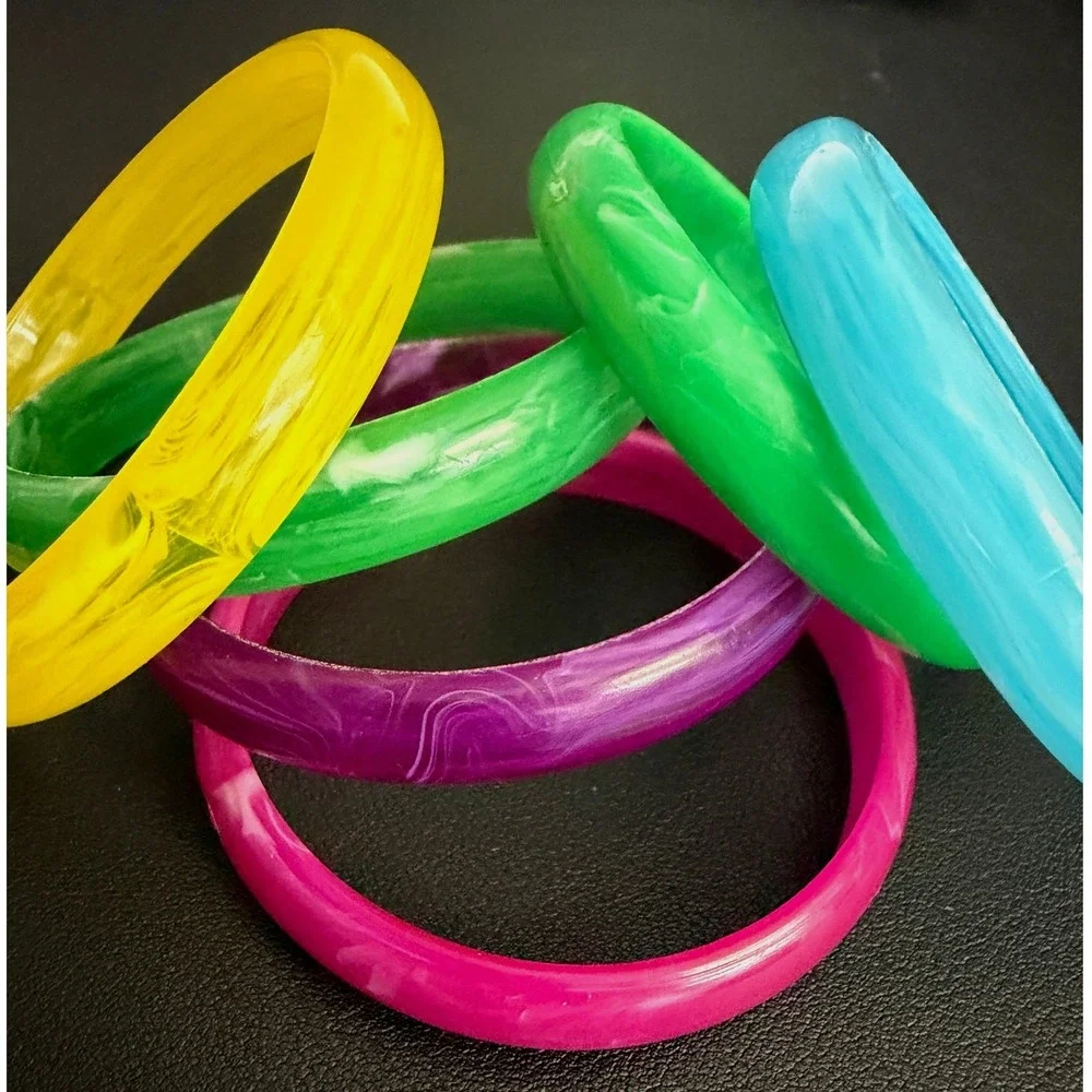 Vintage Bangle Bracelet Lot Multicolor Marbled Acrylic 80s Pop